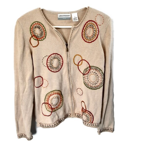 Alfred Dunner Sweater Size PS Ramie Cotton Embellished Full Zip Long Sleeves - Picture 1 of 10